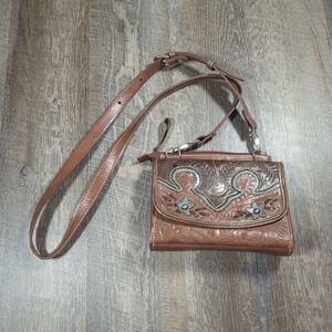 American West Desert Wildflower Small Crossbody Bag/Wallet Brown Purse Leather